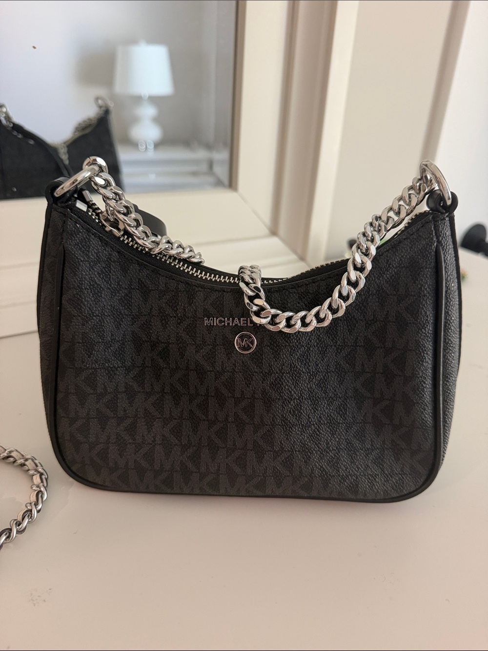 Michael Kors Black Signature Chain-Accent Shoulder Bag